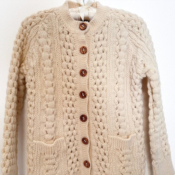 VTG John Molloy Cream Irish Wool Fisherman Knit Cardigan Sweater Size 34 | XS/S - Picture 4 of 12